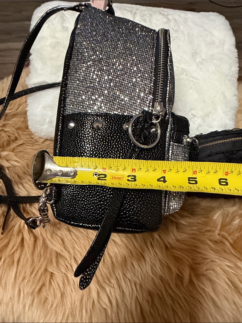 Victoria's Secret Black Studded Glitter Backpack & Black Rosette Makeup Bag NWT - Picture 9 of 9